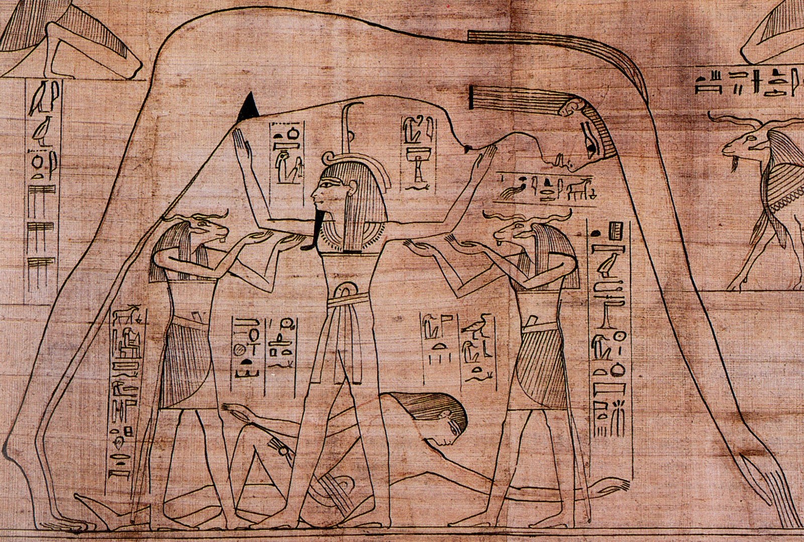 Shu separating Nut and Geb — Greenfield Papyrus, c. 950 BCE